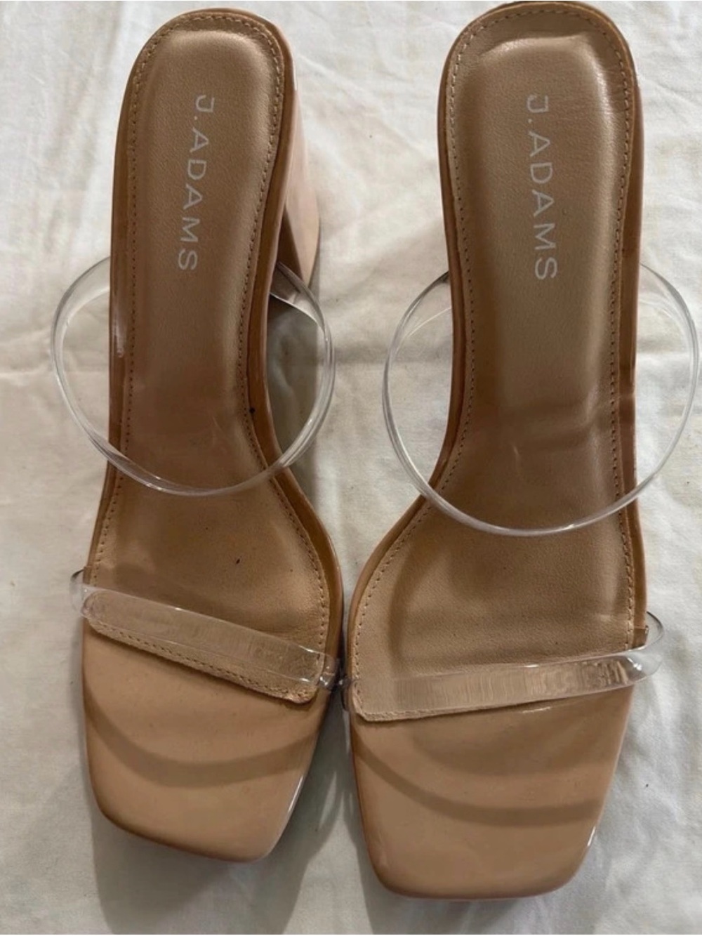 J. Adams Nude Clear-Strap Block Heel Sandals